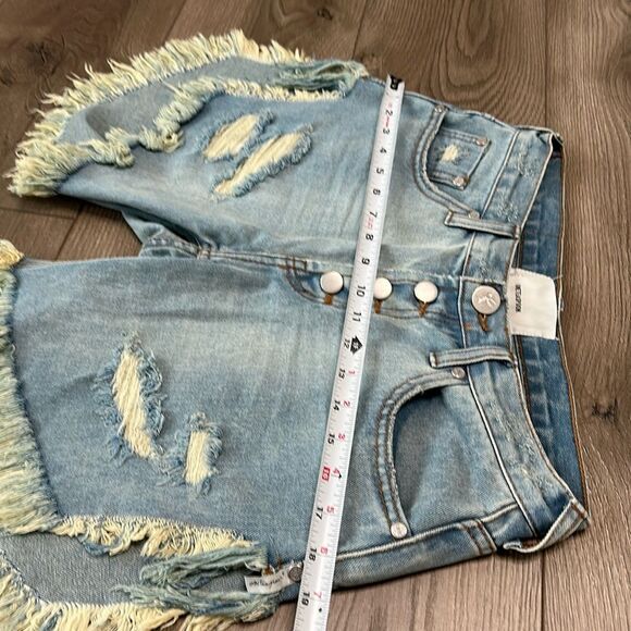One Teaspoon Frankies Long Length Button Fly Fringe‎ Blue Jean Shorts Size 25 - Picture 8 of 13